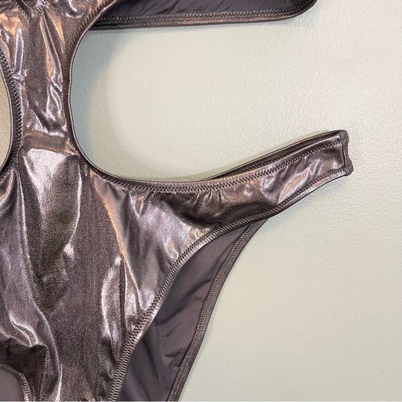 Skims Stretch Metallic Swim Halter Monokini One-Piece Swimsuit Carbon 2X NWT - Picture 10 of 16